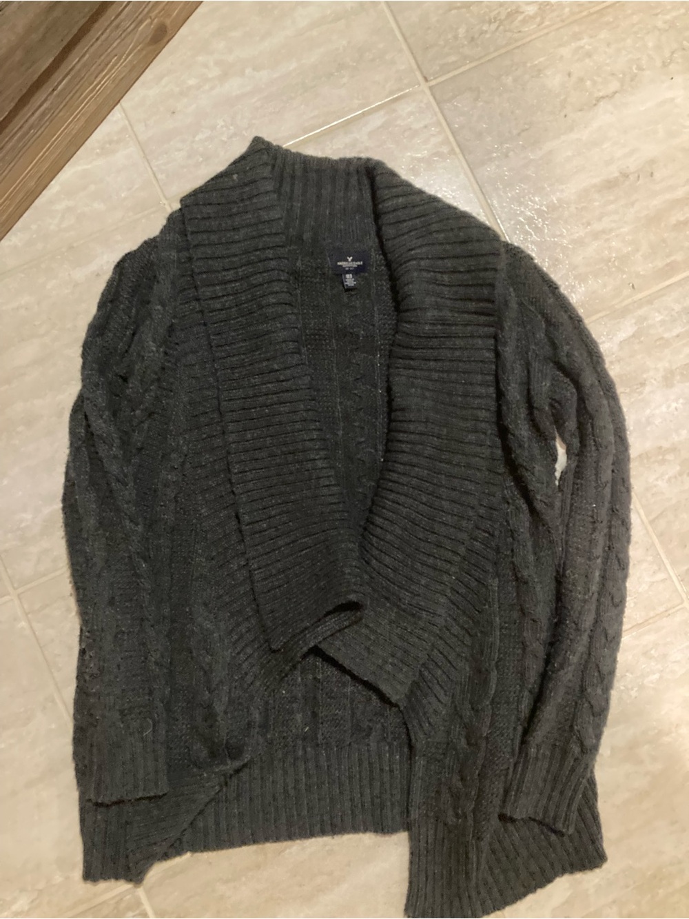 American Eagle Outfitters Dark Gray Cable Knit Shawl Cardigan